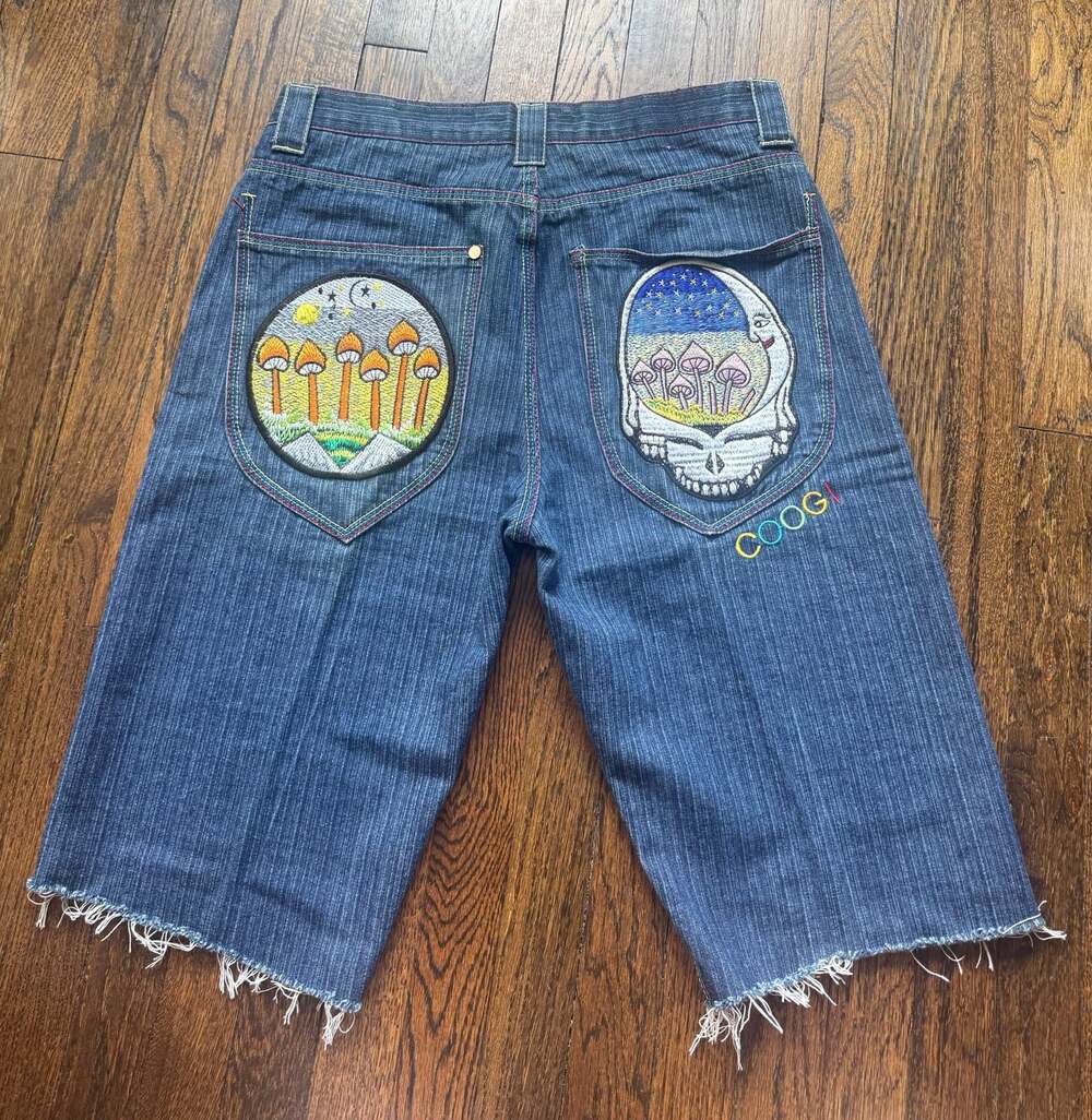 VINTAGE ‘90s ‘00s COOGI Grateful Dead Mushroom & Skull 36W DENIM JORTS CUT OFFS